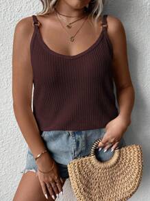 SHEIN LUNE 大码纯色纹理吊带背心 - 紫紅色 - 查看 1