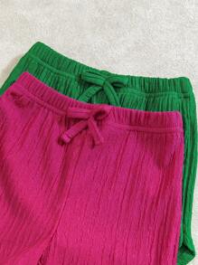 Set de 4 piezas de top sin mangas y pantalones cortos de unicolor informal para niñas bebé, verano - Multicolor - Ver 4