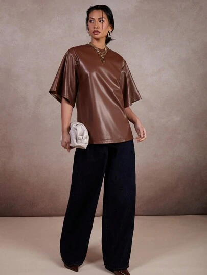 COSMINA Blusa de mujer de moda de unicolor de manga corta