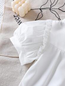 女童素色荷叶边短泡泡袖休闲衬衫