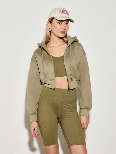 AiiRZ Cropped Athletic Zip-Up Hoodie Workout Sweatshirt Sports Training Activewear Performance Full Zip Track Jacket Studio Fitness Loungewear Fall Winter Essential