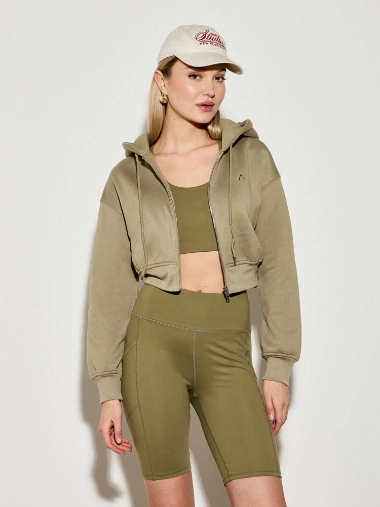 AiiRZ Cropped Athletic Zip-Up Hoodie Workout Sweatshirt Sports Training Activewear Performance Full Zip Track Jacket Studio Fitness Loungewear Fall Winter Essential