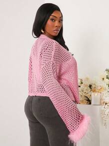SHEIN SXY Cárdigan de punto holgado con diseño calado de unicolor en talla grande