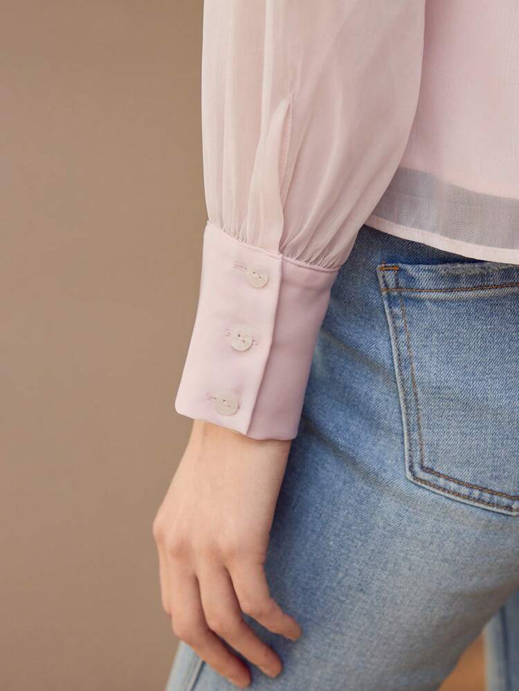 RUFFLE TRIM TIE NECK BLOUSE