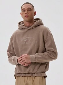 Musero Sudadera con capucha de manga larga y hombros caídos, con detalles de estampado gráfico, una prenda esencial para capas en primavera y verano - Marrón - Ver 1