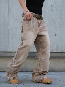 Manfinity Hypemode Men's Loose Fit Pocket Flared Straight Leg Jeans - Coffee Brown - View 6