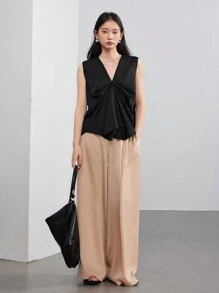 Dazy-Less Débardeur casual à torsion ample de couleur unie et style artistique pour femmes