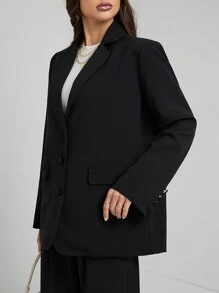 SHEIN Tall Old Money 超大西装外套连衣裙 冬季服装 圣诞节 - 黑色 - 查看 4