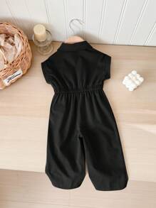 SHEIN 女宝宝夏季可爱黑色短袖腰部聚拢领连体衣 - 黑色 - 查看 2