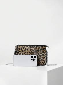 Fashionable Leopard Printed Women's Cross-Body Bag With Beaded Accents, Shoulder Handbag, Leopard Print Cheetah Bag For Women Leopard Comeback Winter Gifts - Khaki - View 7