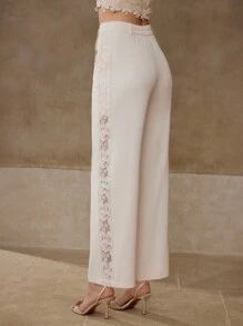 MOTF PREMIUM PINTUCK CONTRAST LACE SUIT PANTS - Apricot - View 8
