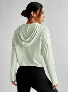 Easithlete Drop Shoulder Zip Up Hooded Sports Jacket - Mint Green - View 3