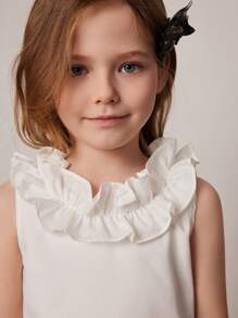 PrepCrw Conjunto de 2 piezas para niñas jóvenes: Camisa blanca con volantes + Pantalones a rayas azules y blancas, primavera/verano - Azul y blanco - Ver 7