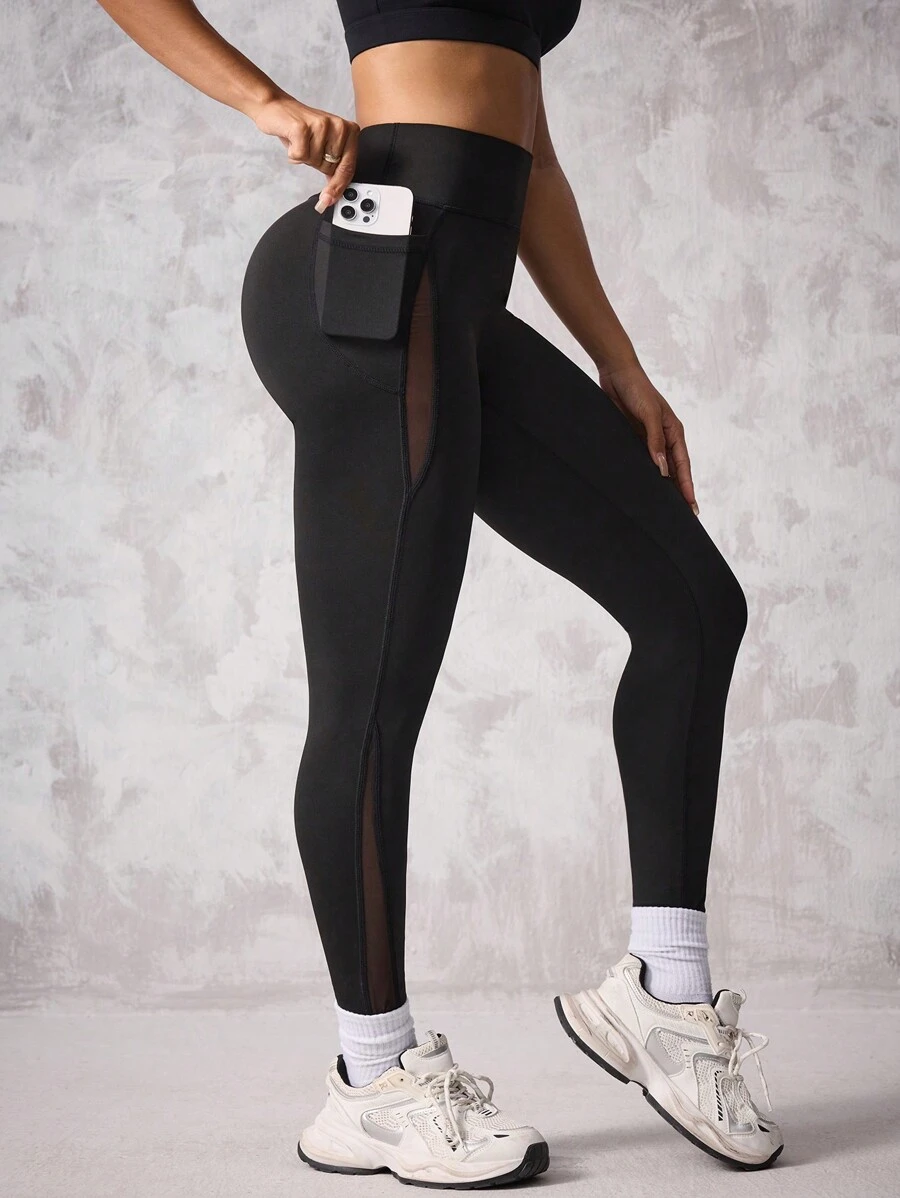 Easithlete Plain Color High Waist Seamless Sports Leggings - Black - View 1