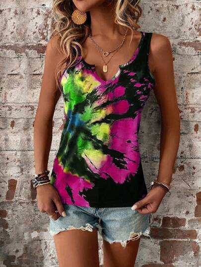 LONESS Top tank de tie dye de cuello notch