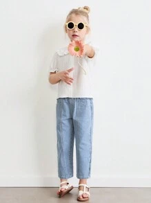 SHEIN Young Boys' Light Blue Striped Denim Straight Leg Jeans - Blue - View 1