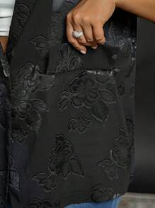 SHEIN LUNE Plus Size Casual Solid Color Jacquard Short Sleeve Blazer Graduation,Back To School,Teacher Outfits For Women - Black - View 3