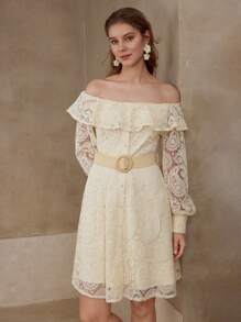 MOTF VESTIDO CON ESCOTE BARCO Y ACABADO DE VOLANTES - Albaricoque - Ver 4