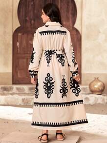 SHEIN Leap Crew Tween Girls Casual Collared Retro Print Shirt Dress - White - View 3