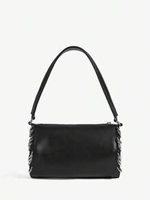 SHEIN ICON 女士单肩包，流浪包，时尚，个性，简约，百搭，街头风，甜美酷炫女孩，辣妹，千禧一代，铆钉，朋克，金属环扣装饰，黑色，青少年 - 黑色 - 查看 3