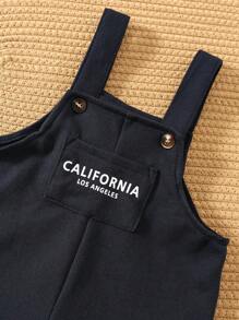 SHEIN Leap Crew 2件套男婴可爱休闲学院风短袖字母印花polo衫和背带短裤套装（含内衣），适合生日派对、晚宴、演出、婚礼、迎婴派对、一周岁生日庆祝等场合。 - 彩色 - 查看 7