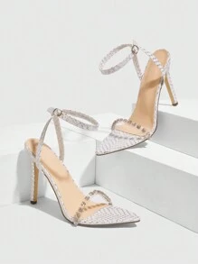 CUCCOO SZL 尖头高跟水钻装饰露跟凉鞋，适合夜间外出辣妹时尚、约会之夜、派对、春夏季