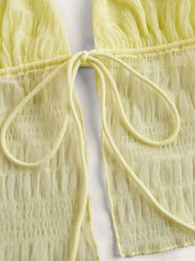 SHEIN ICON Split Hem Tie Backless Mesh Halter Y2k Top - Mustard Yellow - View 3