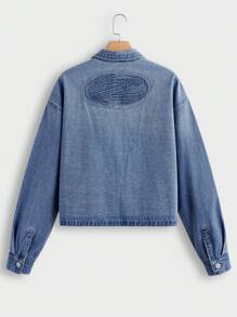 Manfinity Homme Men's Light Blue Washed Denim Casual Boxy Street Print Short Shirt - Light Wash - View 1