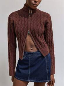 Maija Women's Casual Everyday High Neck Zip-Up Sweater, Minimalist & Fashionable,Festival