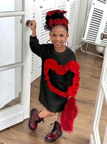 WESTFADE Young Vestito casual casual a maniche lunghe con collo a giro e patchwork a volant per ragazze giovani