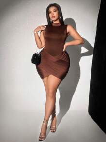 Viva Relle Plus Size Sleeveless Solid Color Casual Daily Dress, Minimalist And Fashionable