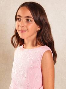 SUMWON Summer Broderie Anglaise Smocked Waist Jumpsuit Girls Teen Party Holiday Beach Lightweight Elegant Wide Leg Sleeveless Special Occasion - Pink - View 5