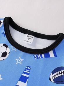 4pcs/Set Pakaian Olahraga Anak Laki-Laki Kasual Keren Motif Sepak Bola Atasan Lengan Pendek dan Celana Pendek Set Pakaian Olahraga - MultiWarna - View 4