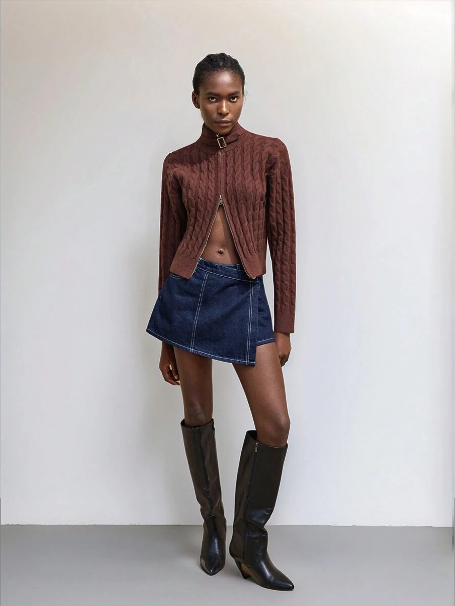 Maija Women's Casual Everyday High Neck Zip-Up Sweater, Minimalist & Fashionable,Festival