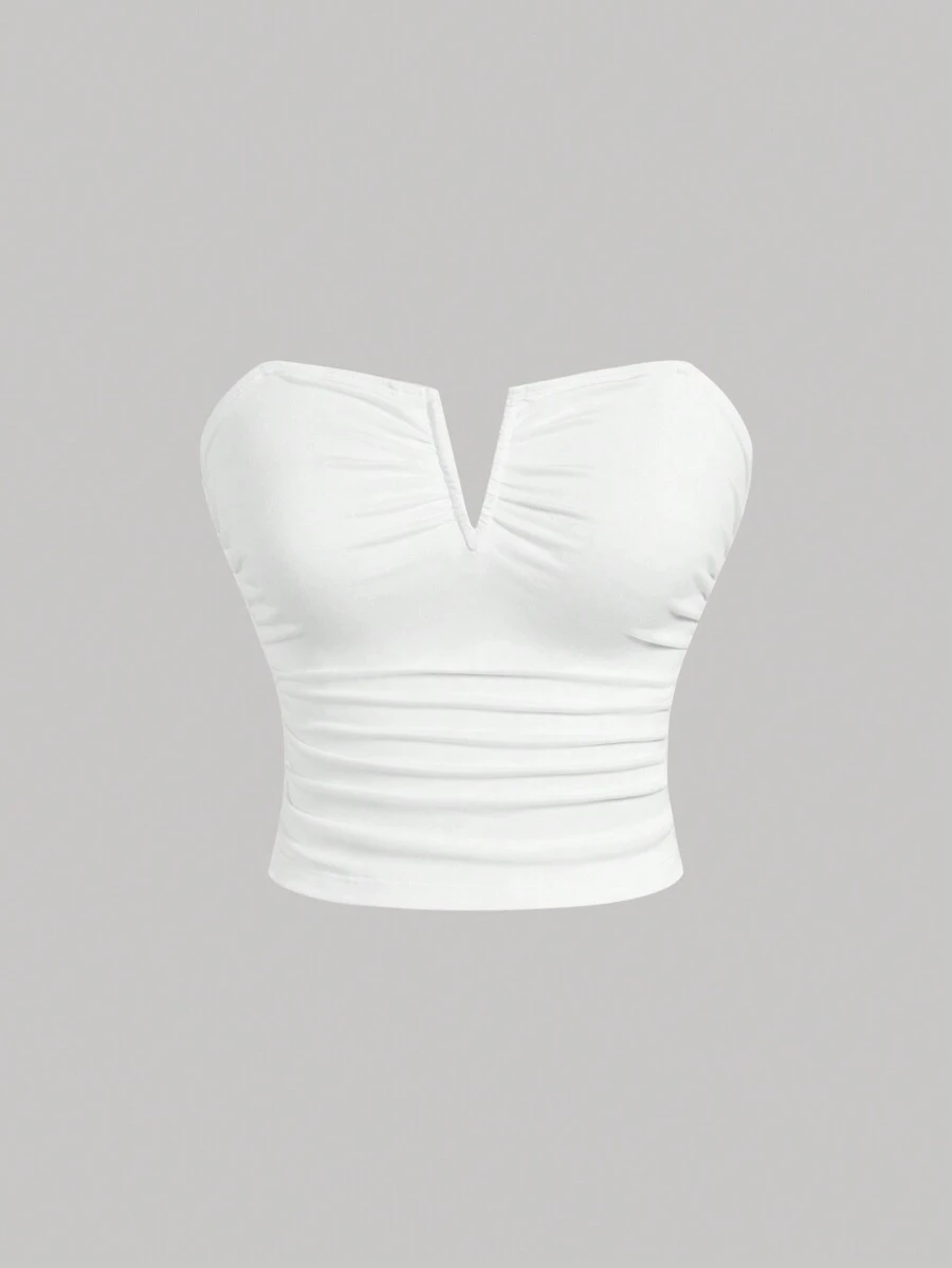 SHEIN MOD Women's White Deep V Neck Ruched Camisole Top,Summer Top,Summer Tops,Beach Outfits For Woman,Going Out Tops Women,Rave Outfits Festival,Mardi Gras,90s Clothes,Western Wear Women,Club Outfits Women Sexy