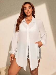 Swim Basics Vestido tipo kimono con mangas largas y talla grande para mujer, con aberturas laterales y frente abierto, para el verano y vacaciones en la playa