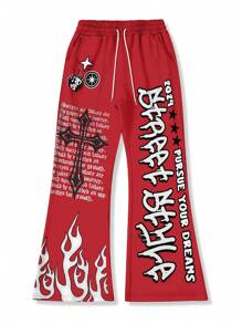 Manfinity Roghcode 男士前系带口袋字母印花休闲运动裤，适合狂欢