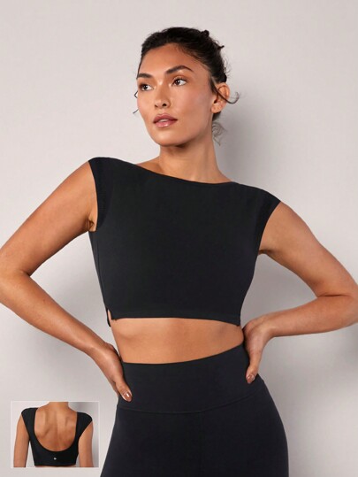 GLOWMODE Featherfit™ Top Curto Com Mangas Cap E U-back Just Do Para Exercícios