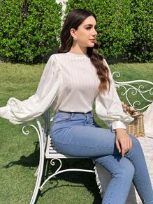 Modelyn 女士纯色圆领灯笼袖宽松上衣