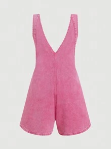 SHEIN MOD Plus Size Casual Solid Color Bow Tie Sleeveless Denim Overalls Romper, Spring Break