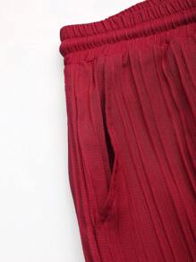 Manfinity Homme 2pcs Men's Solid Color Short Sleeve Shirt And Pants Set - Burgundy - View 5