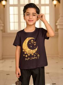 SHEIN Young Boy Floral Print Round Neck Short Sleeve Casual T-Shirt - Multicolor - View 3