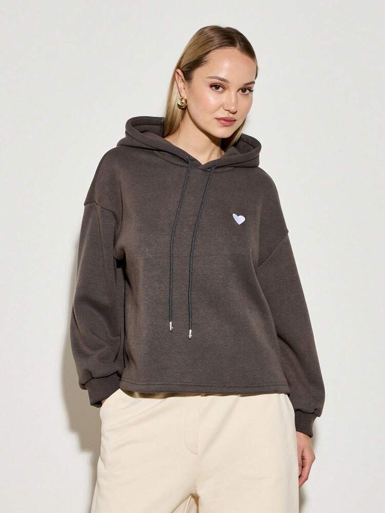 AiiRZ Cozy Oversized Drawstring Hoodie With Heart Embroidery Casual Loungewear Sweatshirt Perfect For Fall Winter Spring Athletic Streetwear Pullover