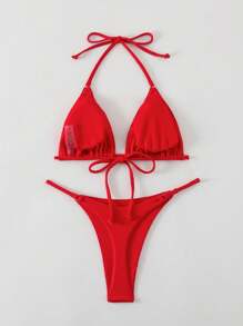 Swim Basics Women's Summer Vacation Beach Solid Color Bikini Set - Red - View 1
