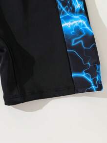 Boys' Lightning Print Color Block One-Piece Athletic Swimwear, Minimalist Yet Stylish Design - Multicolor - View 5