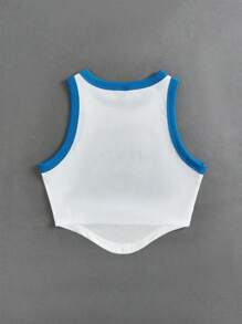 SHEIN EZwear Angel Wings And Letter Printed Tank Top - Blue and White - View 2