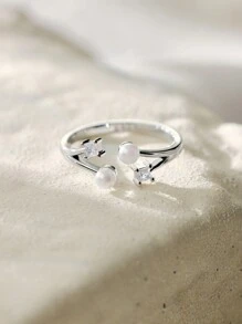 1pc Bague Ouverte Personnalisée et Élégante à Deux Couches de Faux Perles et de Zircone Cubique