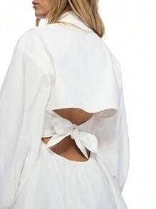 MISSGUIDED Oversized Button Down Shirt Dress With Balloon Sleeves Collared Mini Length Cotton Blend Spring Summer Fashion Statement Piece Perfect For Beach Vacation Day Party Events - White - View 4