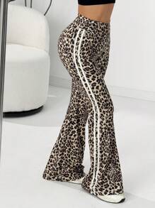 Comfortcana Fashionable V-Waist Leopard Print Bodycon Flare Pants - Multicolor - View 6