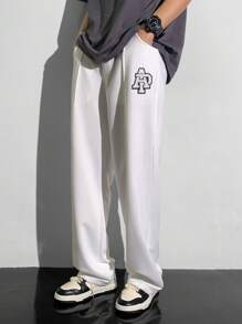 SHEIN Leap Crew 1pc Teen Boy's Drawstring Waist Loose Straight Leg Knit PantsSpring Wear; Teen Boys' Clothing; Teen Boy' Jackets, Spring Back To School - White - View 4